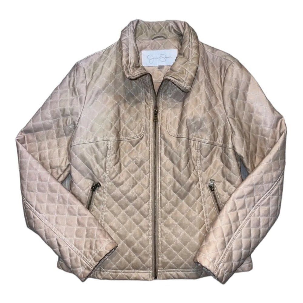 Jessica Simpson QuiltedโFaux Leather Jacket Beige Women's Largeโ(L)โ